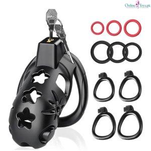 Male Penis Chastity Cage with 6 Cock Rings