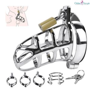 Metal Male Chastity Cage with 3 Cock Rings